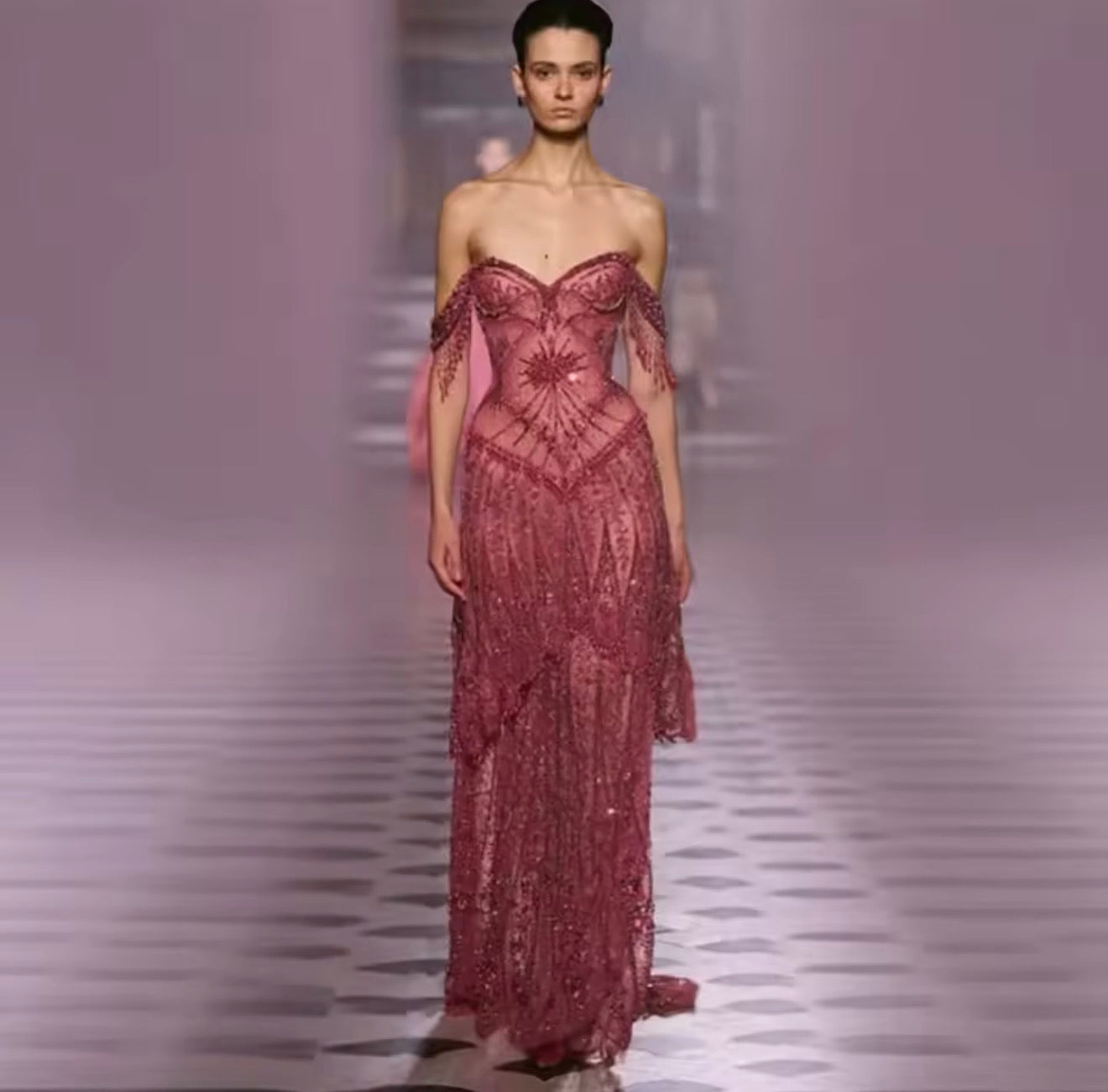 Fuchsia Arabic Gown Beaded A-Line
Evening Gown Formal Occasion Gala Prom