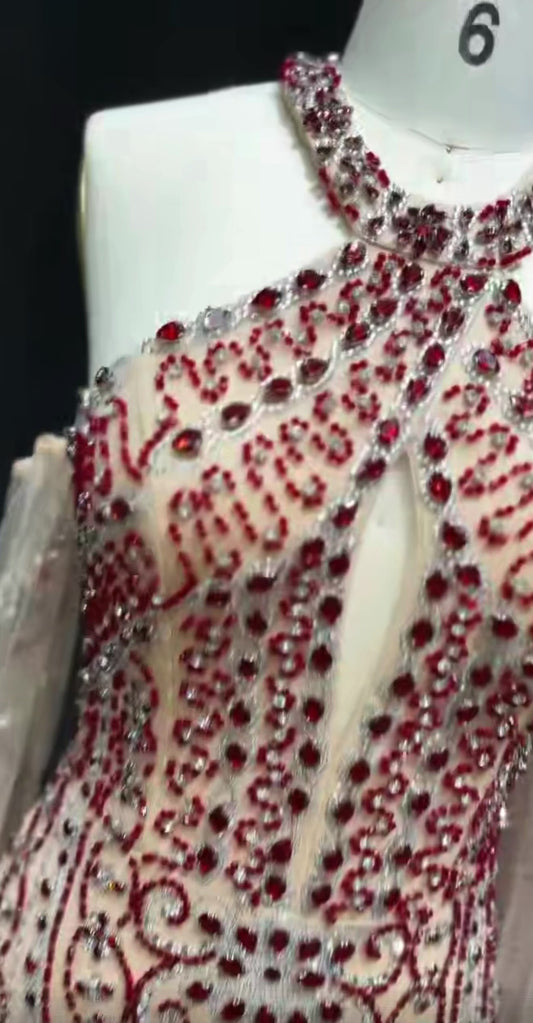 Luxury Evening Dress Guest of Wedding
Mermaid with Gloves Embellished Halter Ball Gown