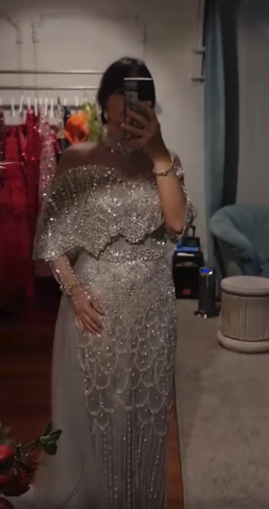Dubai Arabic Embellished Evening Dress with Overskirt for Guest of Wedding Ball Gown